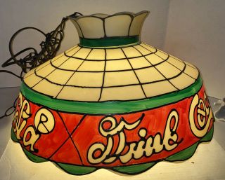 Vtg Drink Coca Cola Tiffany Style Plastic Fiberglass Hanging Lamp Light 24”