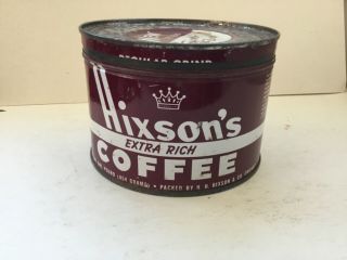 VINTAGE Hixson ' s Extra Rich Coffee Keywind Tin Can 1 Pound 3