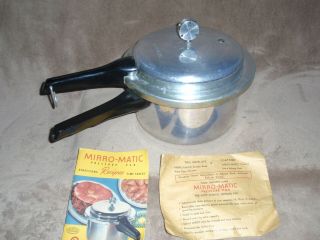 1947 Mirro - Matic Pressure Cooker 4 Quart Pan Model 394m,  Control,  Recipe Bk