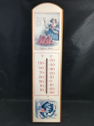 Jello Antique Advertising Style Wooden C/f Thermometer Printed Ads