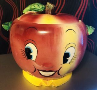 Vtg Japan Py Anthropomorphic Apple Lidded Cookie Jar