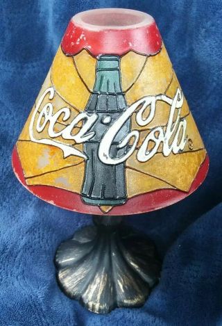 Vintage Coca - Cola Lamp.  Coke Collectible,  Advertising Signs Glass Shade Metal Base