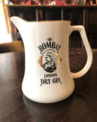 Vintage 80s Wade Ceramic Bombay London Dry Gin Pitcher/gold Rim/england Barware
