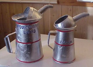 2 Antique Galvanized Metal Oil Cans Tins W /spouts From 1920 