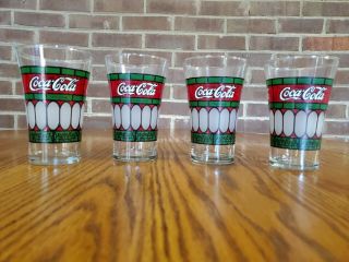 Set Of 4 Vintage Flared “drink Coca - Cola” Stained Glass Design Glasses Red Green