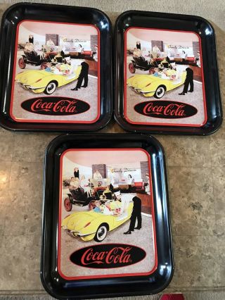 Rare Vintage 3 Vintage Coca Cola Metal Tray Coke Family Drive - In 1995