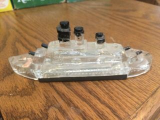 Antique Glass Candy Container Battleship Boat Ship With Tin Plate Closure