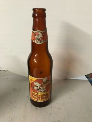 Vintage Dog N Suds Root Beer Amber Paper Label Soda Bottle