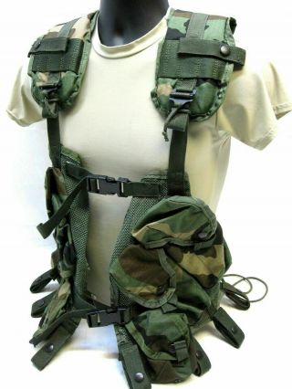 Military Woodland Camo Tactical Load Bearing Vest Lbe Lce Chest Rig Harness