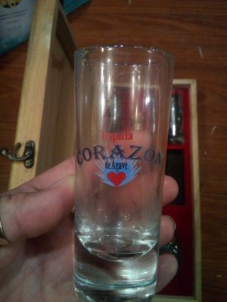 Corazon Tequila Blanco 100 Blue Agave Wooden Box w/ Bottle and 4 Shot Glasses 2