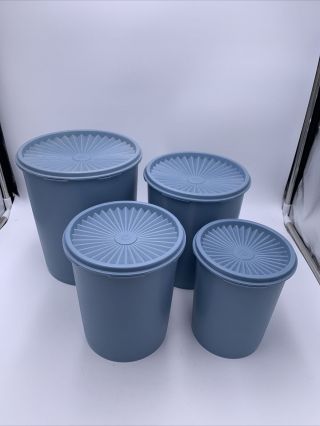 Set Of 4 Vintage Tupperware Blue Canisters 805 - 3,  807 - 7,  809 - 14,  811 - 14
