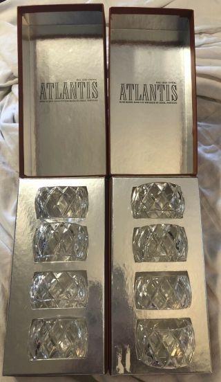 Atlantis Portugal Full Lead Crystal Set Of 8 Napkin Rings Hand Blown Cut