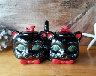 Shafford Black Cat Jam Marmalade Jar With Spoons Vintage 1950 