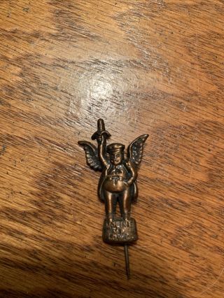 Vintage Flying Dutchman Moline Mp Plow Co Farm Winged Guy Figural Stick Hat Pin