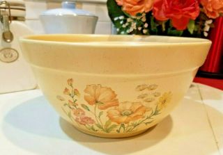 Set Of 3 - Treasure Craft Pottery Speckled Stoneware Wildflowers Mixing Bowl