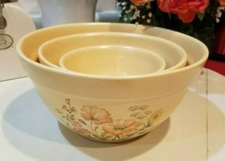 Set of 3 - Treasure craft Pottery Speckled Stoneware Wildflowers Mixing Bowl 2