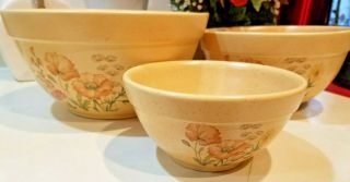 Set of 3 - Treasure craft Pottery Speckled Stoneware Wildflowers Mixing Bowl 3