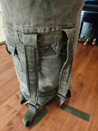 Vintage Army Duffle Bag Heavy Canvas Green Military Top Load Clasp Back Pack 3