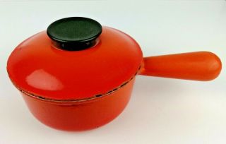 Vintage Le Crueset 14 Deep Orange Cast Iron Enamel Saucepan With Lid