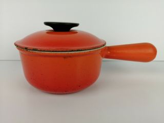 Vintage Le Crueset 14 Deep Orange Cast Iron Enamel Saucepan With Lid 2