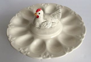 Vintage Ceramic Chicken Deviled Egg Plate Made In The Usa