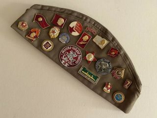 1988 Russian Army Military Pilotka Cap Ussr With 20 Different Pins & 2 Patches