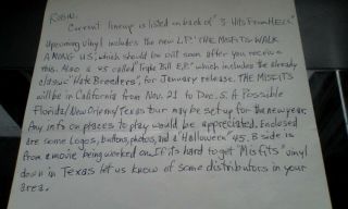 Hand Written Letter Glenn Danzig First Gen Misfits Fiend Club Cira 80 