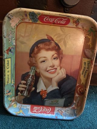 Vintage Antique 1958 Coke Coca - Cola Drink Soda Advertising Metal Serving Tray