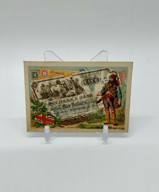 C.  1890 Mechanics Bank Victorian Trade Card - Montreal,  Canada - Five Dollars