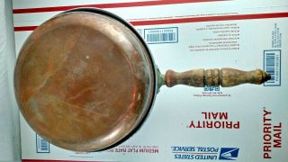 Vintage Copper Sauce Frying Pan Skillet Cooking Pot Wood Handle Lid Antique 3