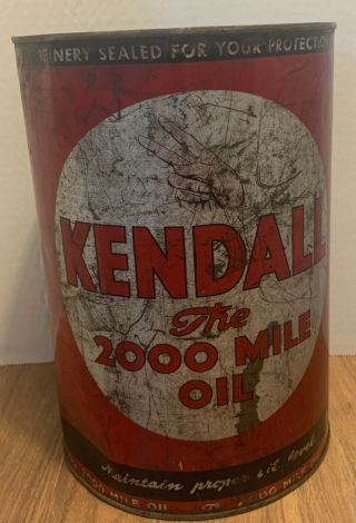 Metal 5qt Kendall The 2000 Mile Motor Oil Gas Service Station Can Car Empty