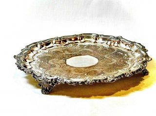 Exquisite Antique Handcrafted Silver Plated Copper Footed Small Tray England