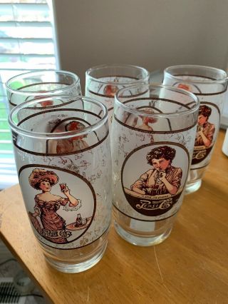 5 Vintage Pepsi Cola Victorian Lady Gibson Girl Soda Drinking Glass