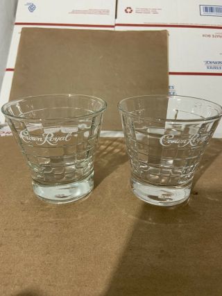 Set Of 2 Crown Royal Retro Whisky Logo Tapered Optic Block Rocks Glass Tumblers