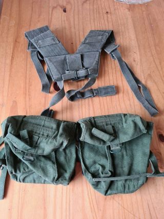 Vintage Army Military Pouches Ans Shoulder Strap Green Canvas