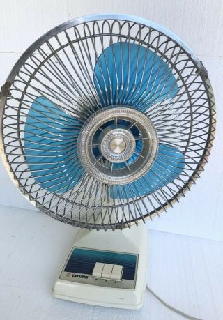 Vintage Tatung Blue Oscillating Desk Fan 2 - Speed 11 " Model Le - 9 Rotating