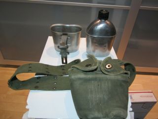 Vintage Wwii Steel Canteen - Gp & F Co.  1945 - Foley Cup 1944 With Cover & Belt