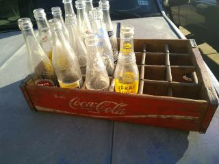 Vintage Coca - Cola Wooden Red Crate Carrier Case Coke 24 With Assorted Bottles