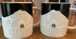 Starbucks Mug Cups 2012 16 Oz Collector Series Seattle Skyline 3d Set Of 2