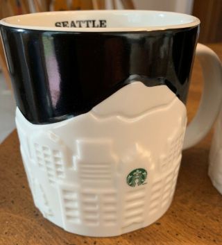 Starbucks Mug Cups 2012 16 oz Collector Series Seattle Skyline 3D Set of 2 2