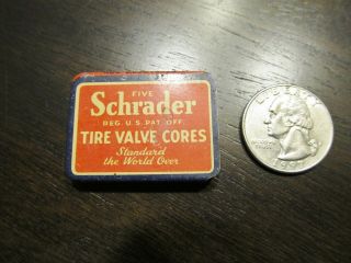 Schrader Tire Valve Cores 1920 ' s never installed 5 valves 1 tool in Orig tin 2