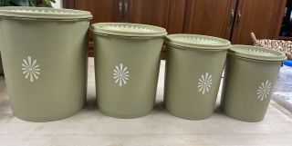 Vintage Tupperware Servalier Canister Set Avocado Green Set Of 4 Canisters 8 Pc