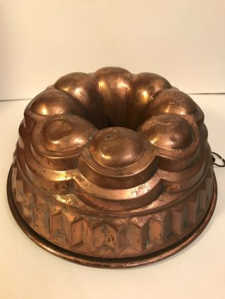 Antique Victorian 10 " Copper Bundt Pan,  Tin Lined,  Star Center,  Patina