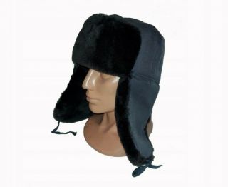 Black Russian Military Hat Cap Warm 100 Cotton Deerstalker Hat With Ear Flaps