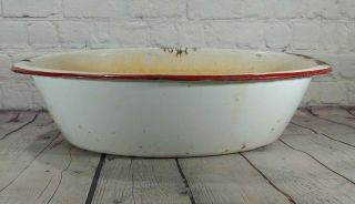 Vintage Enamel Ware Tub Basin Farm House Oval Wash Bowl Pan 17 1/2” White Red