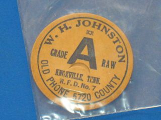 vintage W.  H.  JOHNSTON MILK BOTTLE CAP KNOXVILLE,  TENN HISTORICAL SMALL DAIRY 3