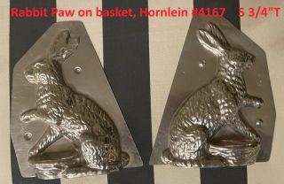 Vintage Metal Chocolate Mold Of Rabbit With Paw On Basket,  Hornlein German Mold