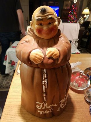 Vintage Friar Tuck Thou Shalt Not Steal 12” Cookie Jar Unmarked Twin Winton
