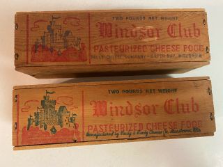 2 Antique Vintage Windsor Club Wooden 2lb Cheese Boxes