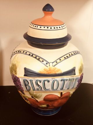 Hand Painted For Nonni’s Ceramic Biscotti Cookie Jar/canister 12.  5” Tall